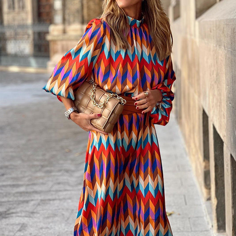 Vestido midi con cuello alto para mujer, moda primavera otoño