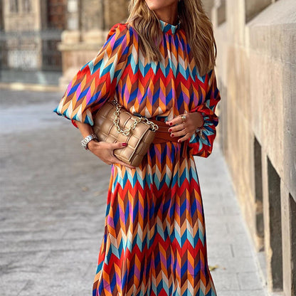 Vestido midi con cuello alto para mujer, moda primavera otoño