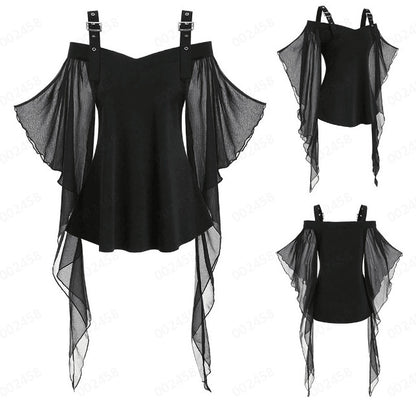 Haut gothique en maille à bretelles irrégulières pour femme, style Halloween