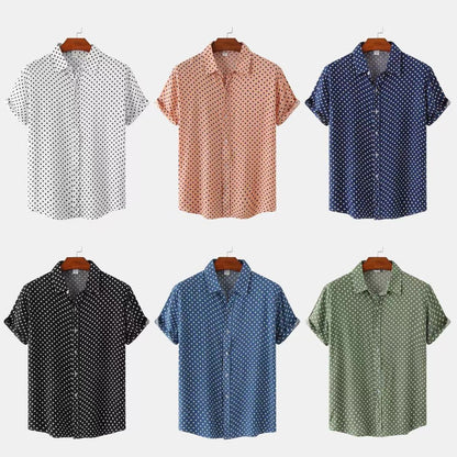 Men Casual Vacation Polka Dot Print Short Sleeve Shirt