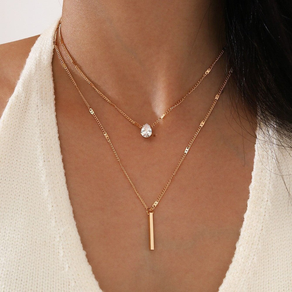 Collar con colgante de borla larga en forma de lágrima, sencillo, de dos piezas, para mujer