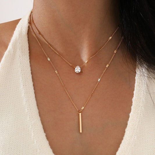 Collar con colgante de borla larga en forma de lágrima, sencillo, de dos piezas, para mujer