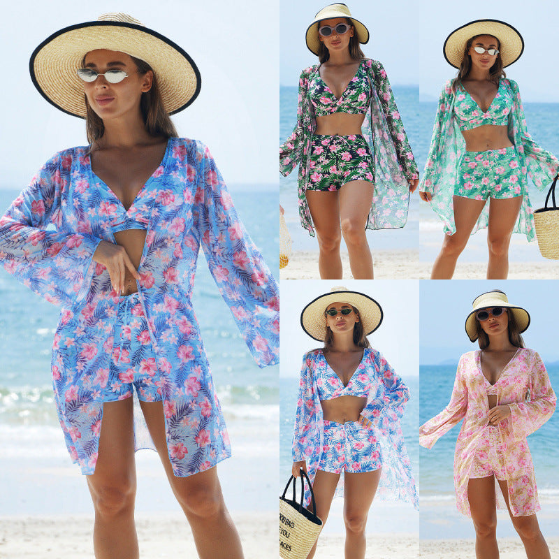 Maillot de bain trois pièces à imprimé floral pour femme
