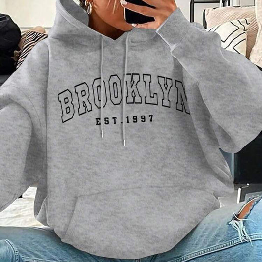 Sweat à capuche ample et décontracté pour femme avec imprimé lettres