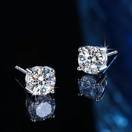 Boucles d'oreilles en argent sterling S925 avec moissanite à quatre griffes - Bijoux géométriques classiques