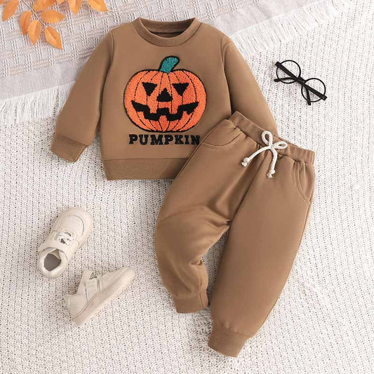 Kids Toddler Boys Halloween Pumpkin Embroidered Tracksuit