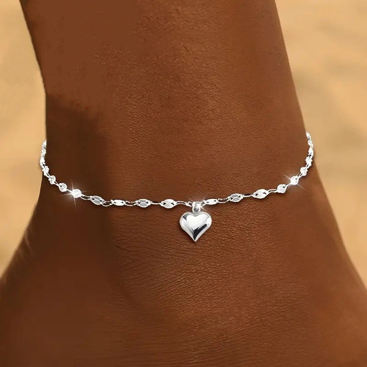 Cadena de pie sencilla en forma de corazón para mujer
