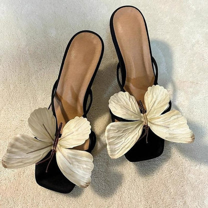 Zapatillas de tacón alto con diseño de mariposa para vacaciones de verano para mujer