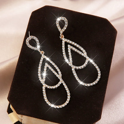 Women Fashion Exaggerated Geometric Long Zircon Earrings