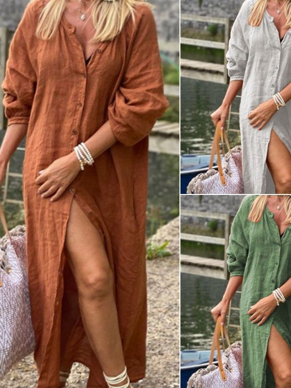Women Cotton Linen Loose Long-Sleeved Cardigan