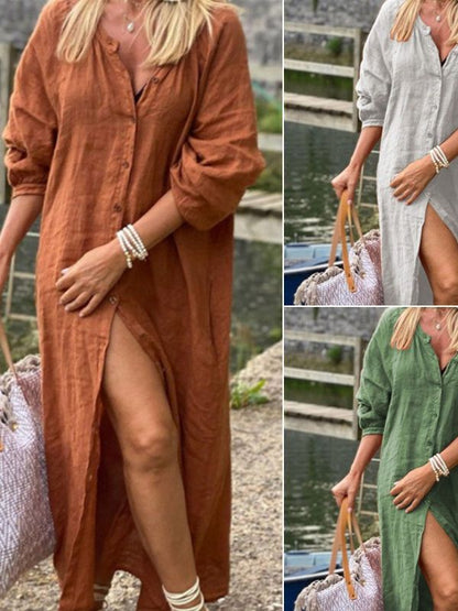 Women Cotton Linen Loose Long-Sleeved Cardigan