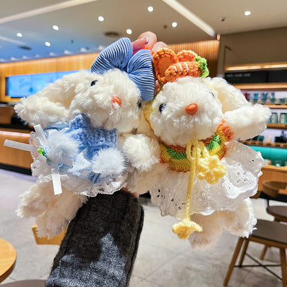 Cute Plush Long Ear Rabbit Keychain with Dress Variations