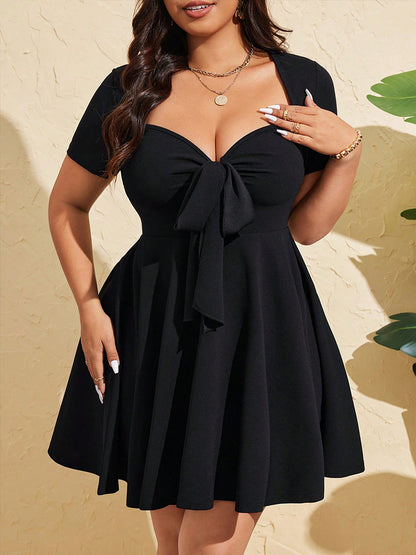 Plus Size Women's Elegant Bow Solid Color Dress