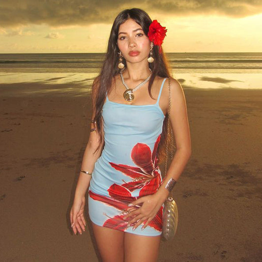 Women Fashion Floral Print Sling Dress