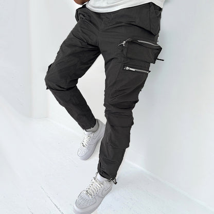 Men Fashion Casual Solid Color Multi-Pocket Slim Fit Pants