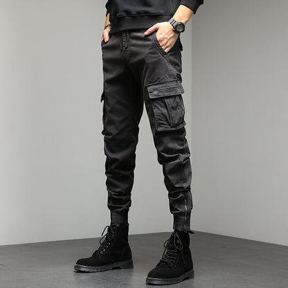 Men Fashion Casual Solid Color Multi Pockets Pants