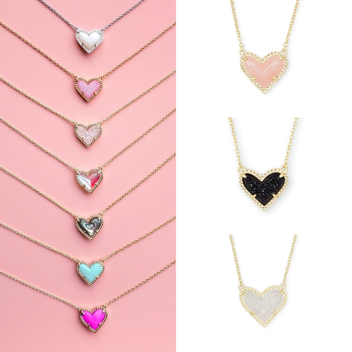 Women Fashion Simple Heart Natural Stone Copper Necklace