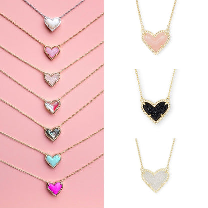 Women Fashion Simple Heart Natural Stone Copper Necklace