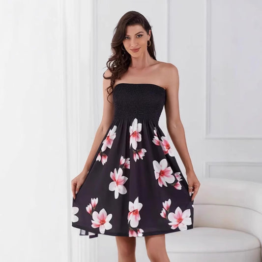 Women Fashion Sexy Floral Printed Tube Top Dress