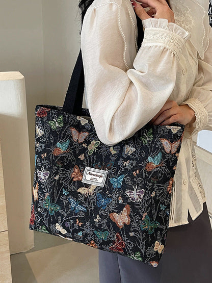 Large Capacity Floral Printed Canvas Tote Bag