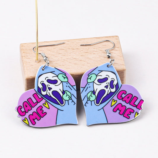 Pendientes de calavera exagerada y divertida de Halloween para mujer