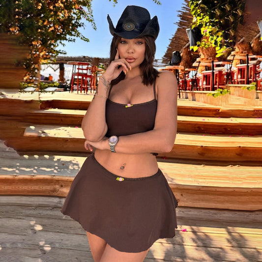 Women Fashion Sexy Solid Color Backless Camisole Set