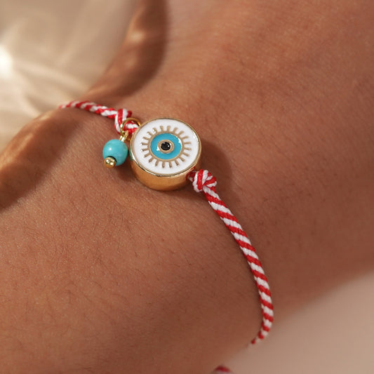 Women Fashion White Eyes Turquoise Rope Bracelet Stylish Jewelry
