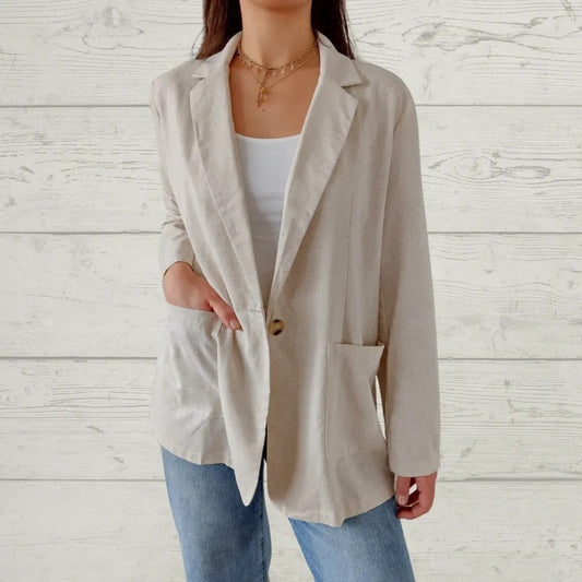 Women Casual Solid Color Cotton And Linen Blazer