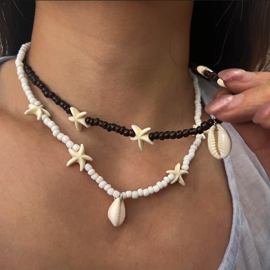 Bohemian Beach Shell Starfish Rice Bead Sea Necklace