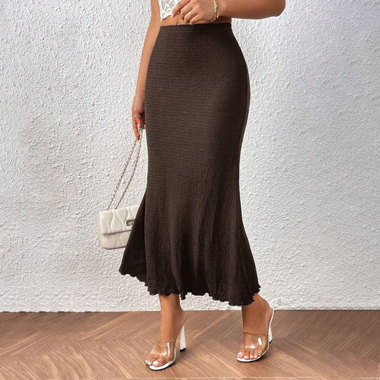 Falda de cola de pez de punto jacquard de cintura alta de color liso elegante para mujer