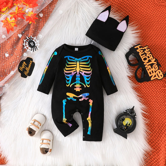 Kids Baby Boys Girls Halloween Skeleton Print Romper