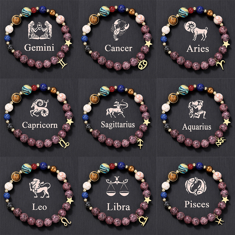 Fashion 12 Constellation Stainless Steel Beaded Bracelet