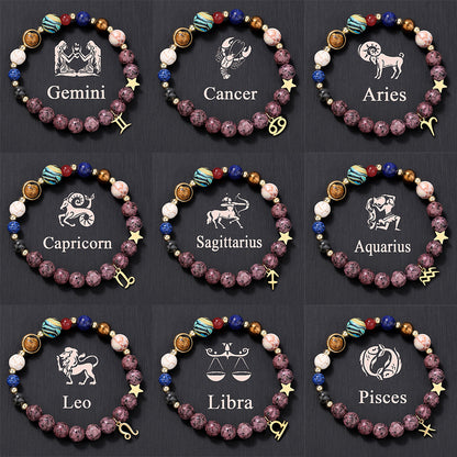 Fashion 12 Constellation Stainless Steel Beaded Bracelet