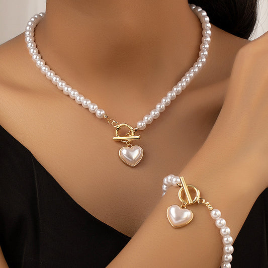 Elegant Pearl Heart-Shaped Jewelry Set