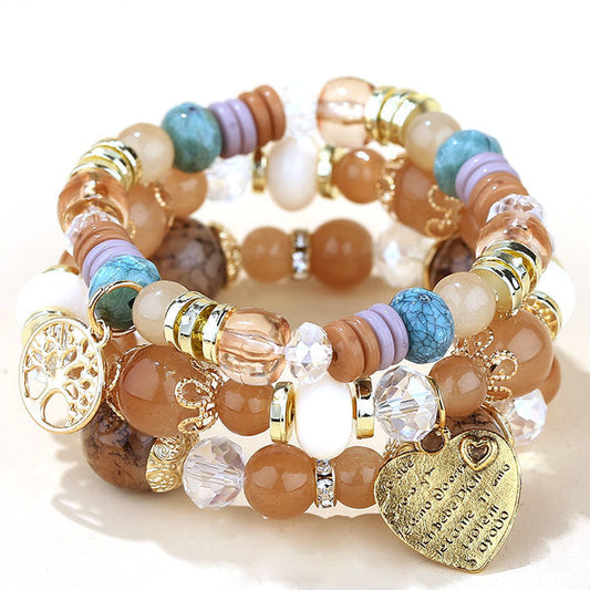 Bohemian Heart Tree Shaped Charm Beaded Bracelet Set