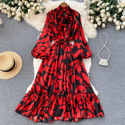 Vestido elegante bohemio con estampado de leopardo, hojas y cachemira floral vintage