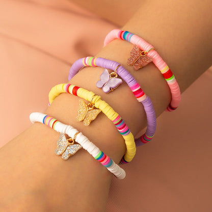 Bohemian Multicolor Butterfly Polymer Clay Bracelet