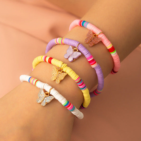 Bohemian Multicolor Butterfly Polymer Clay Bracelet
