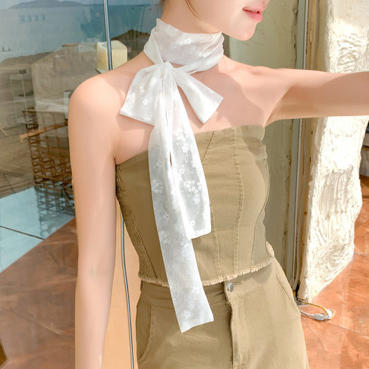 Women Lace Long Ribbon Scarf