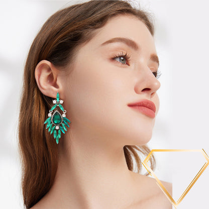 Pendientes de borlas ovaladas exageradas con diamantes de imitación y estilo geométrico para mujer