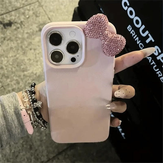 Women Fashion Pink Rhinestone Bowknot TPU Phone Case