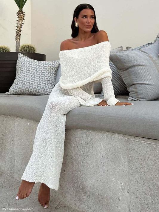 Women Beach One-Neck Long Sleeves Solid Dress