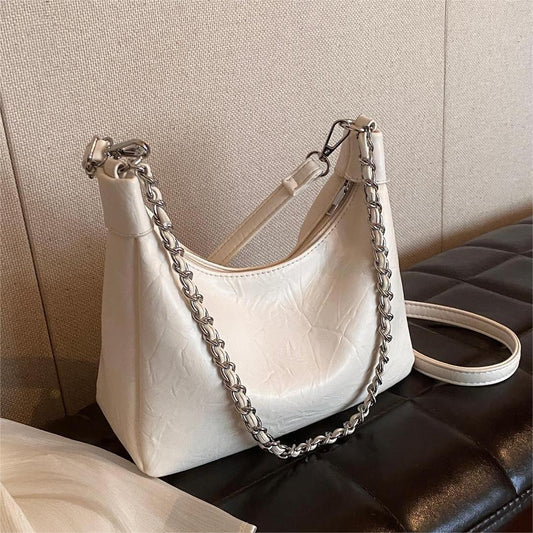 Bolso de hombro con cadena de gran capacidad, sencillo y de color sólido