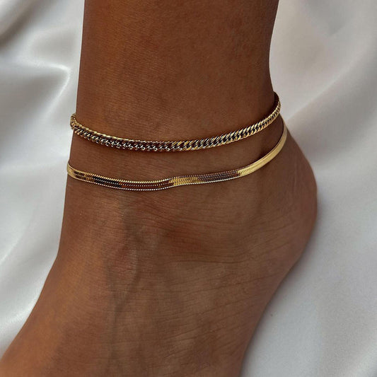 Simple Double-Layer Anklet for Women
