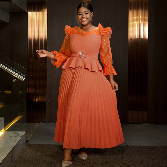 African Women Puff Sleeve Pleated Club Dress