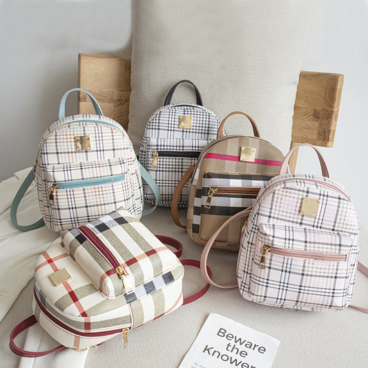 Women Casual Plaid Backpack with PU Material