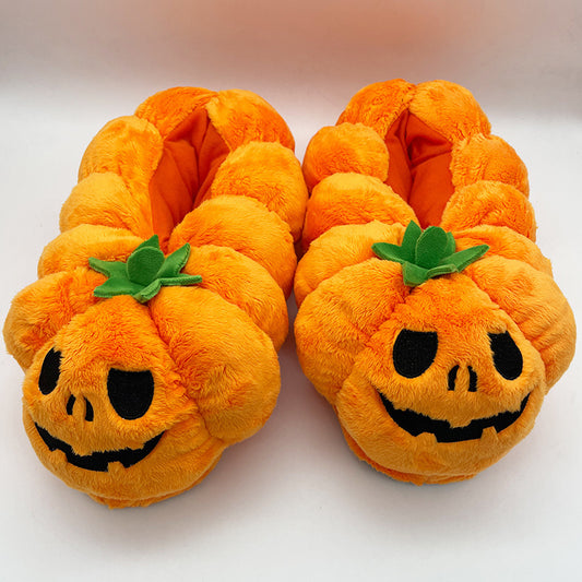 Zapatillas de casa de peluche con forma de calabaza de Halloween