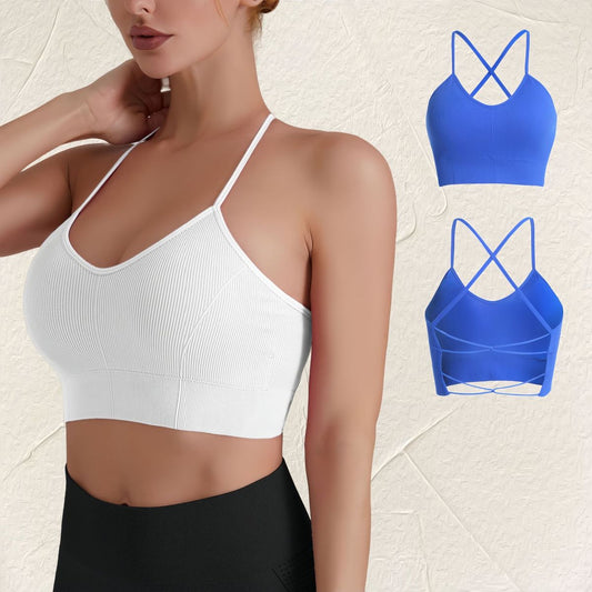 Women Yoga Solid Color Backless Sports Bra with Brocade Spandex