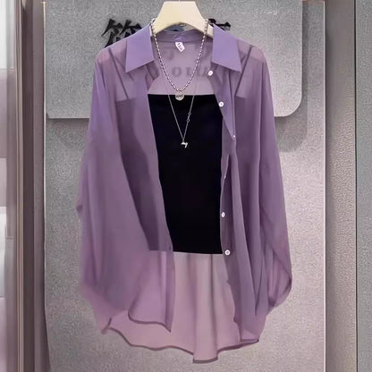 Blusa informal de manga larga transpirable de color liso para mujer