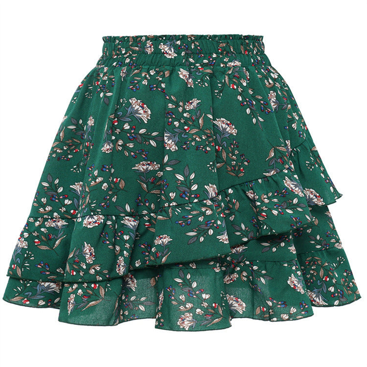 Falda elegante con volantes y estampado floral irregular a la moda para mujer